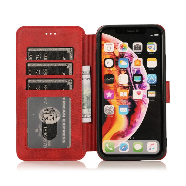 iPhone XR Calf Texture Magnetic Buckle Horizontal Flip Leather Case with Holder & Card Slots & Wallet & Photo Frame(Red)