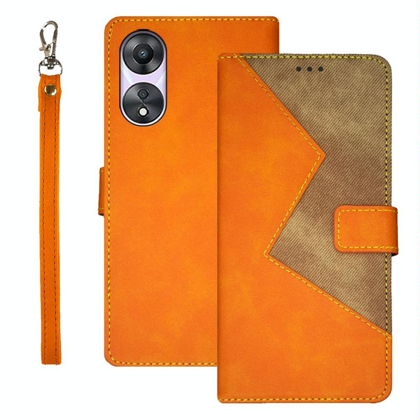 For OPPO A78 5G Global/A58x/A58 5G idewei Two-color Splicing Leatherette Phone Case(Orange)