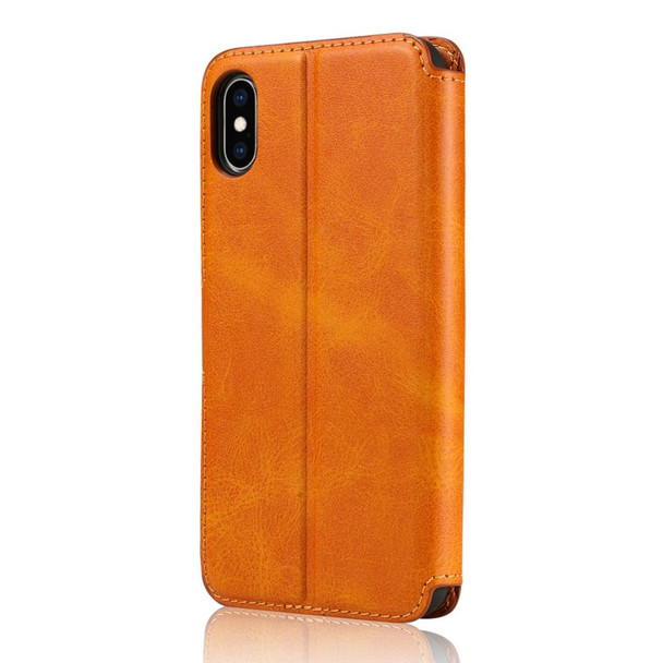 iPhone X / XS Calf Texture Magnetic Buckle Horizontal Flip Leather Case with Holder & Card Slots & Wallet & Photo Frame(Khaki)