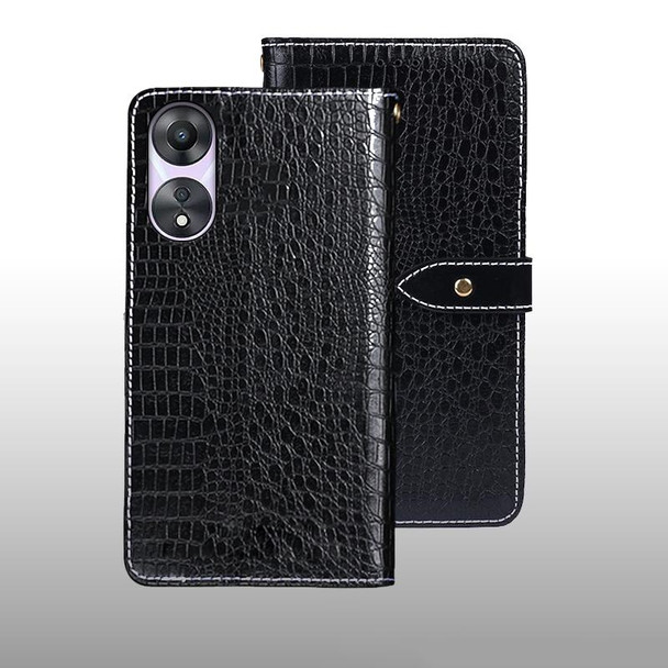 For OPPO A78 5G Global/A58x/A58 5G idewei Crocodile Texture Leatherette Phone Case(Black)