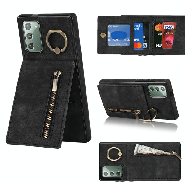 For Samsung Galaxy Note20 Retro Ring and Zipper RFID Card Slot Phone Case(Black)