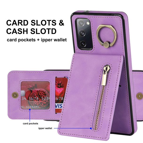 For Samsung Galaxy S20 FE Retro Ring and Zipper RFID Card Slot Phone Case(Purple)