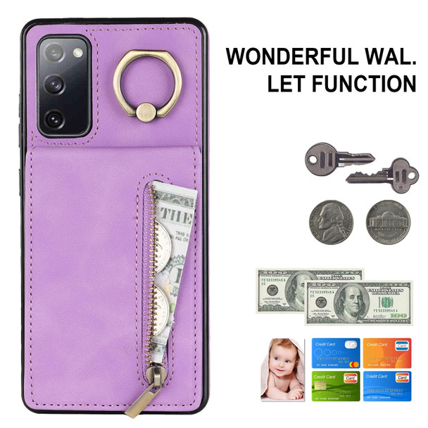 For Samsung Galaxy S20 FE Retro Ring and Zipper RFID Card Slot Phone Case(Purple)