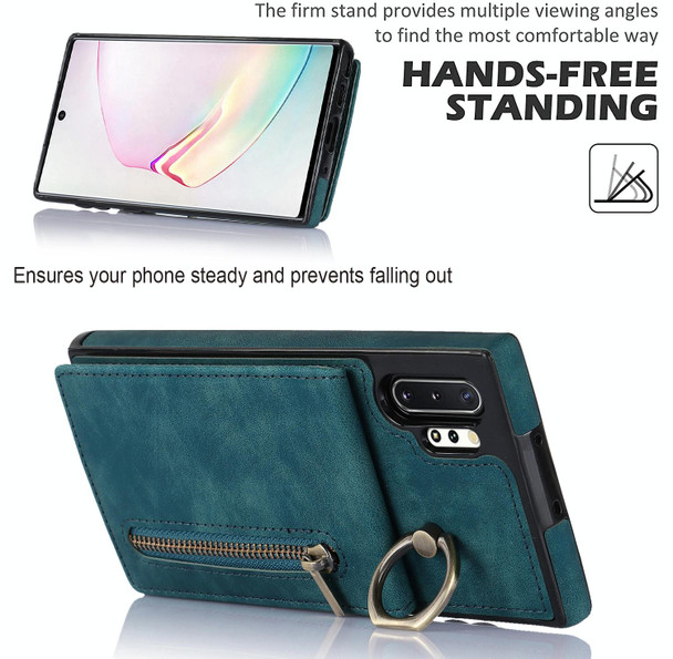 For Samsung Galaxy Note10+ Retro Ring and Zipper RFID Card Slot Phone Case(Blue)