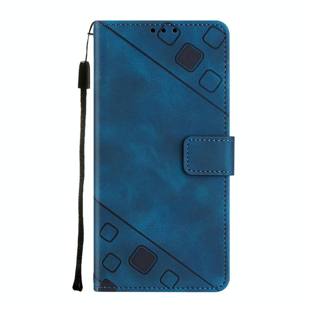 For Samsung Galaxy Note20 Skin-feel Embossed Leatherette Phone Case(Blue)