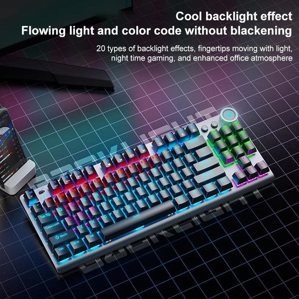 AULA F3001 Backlit 87 Keys Wired/Wireless/Bluetooth Three Model Mechanical Gaming Keyboard(Silver White Tea Shaft)