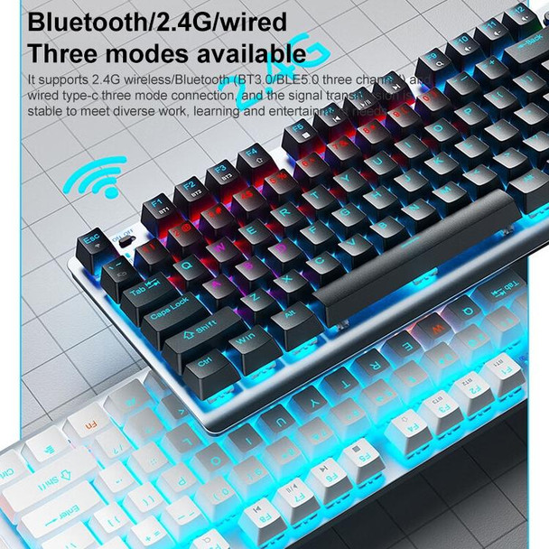 AULA F3001 Backlit 87 Keys Wired/Wireless/Bluetooth Three Model Mechanical Gaming Keyboard(Silver White Tea Shaft)