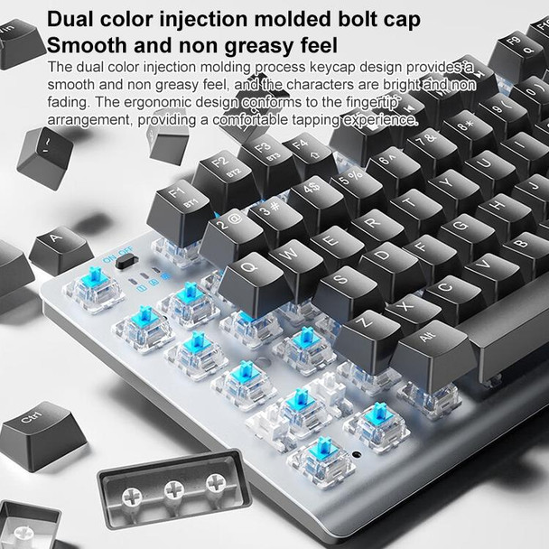 AULA F3001 Backlit 87 Keys Wired/Wireless/Bluetooth Three Model Mechanical Gaming Keyboard(Silver White Tea Shaft)