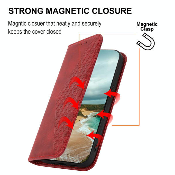 For Sony Xperia 1 V 5G Cubic Grid Calf Texture Magnetic Leatherette Phone Case(Red)