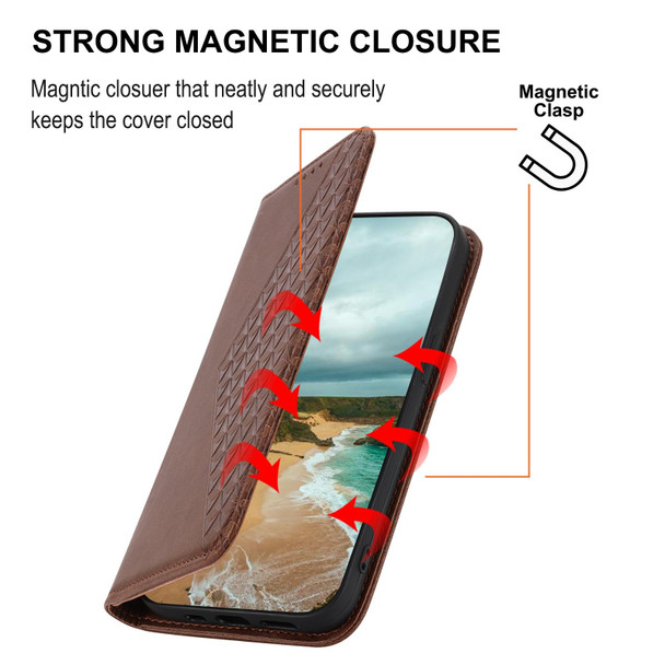 For OPPO Reno8 T 4G Global Cubic Grid Calf Texture Magnetic Leatherette Phone Case(Brown)