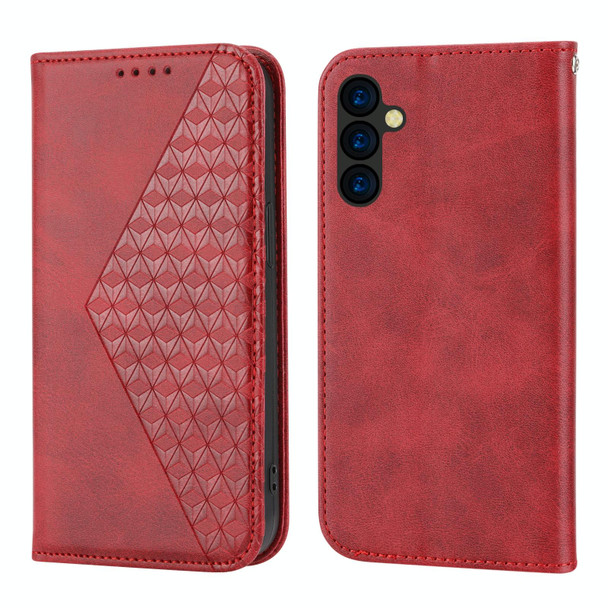For Samsung Galaxy A24 4G Global Cubic Grid Calf Texture Magnetic Leatherette Phone Case(Red)