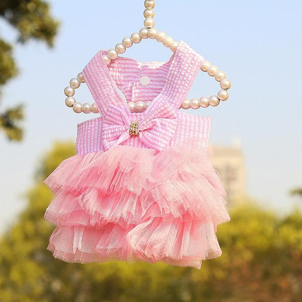 2pcs Pet Mesh Skirt Dress Dog Cat Clothes, Size: S(Suspenders Stripes Pink)