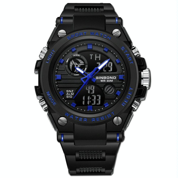 BINBOND B885 Outdoor Sports Timing Dual-Display Waterproof Electronic Watches(Black-Blue-Black)