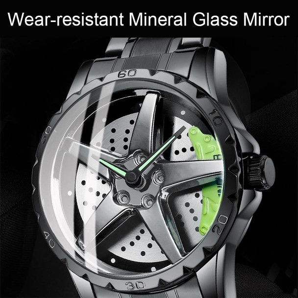 BINBOND D002 Car Hub Dial Multifunctional Waterproof and Wear-resistant Men's Watch(Black Leatherette-Black-Green)