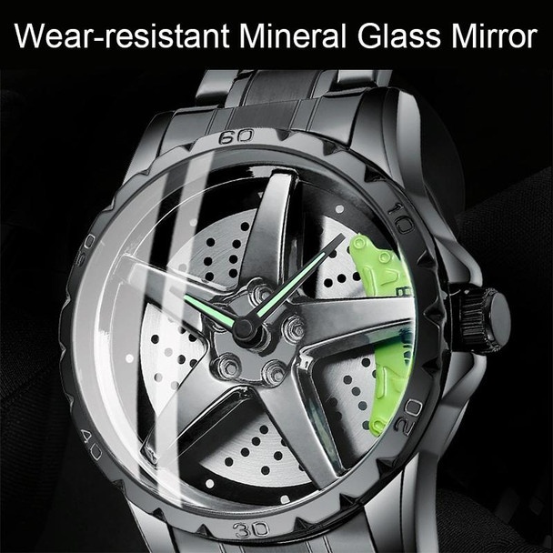 BINBOND D002 Car Hub Dial Multifunctional Waterproof and Wear-resistant Men's Watch(Black Leatherette-White-Green)