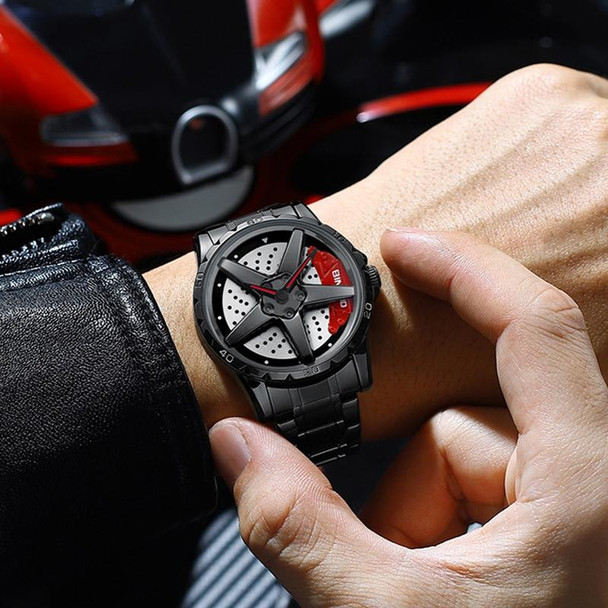 BINBOND D002 Car Hub Dial Multifunctional Waterproof and Wear-resistant Men's Watch(Black Steel-Red)