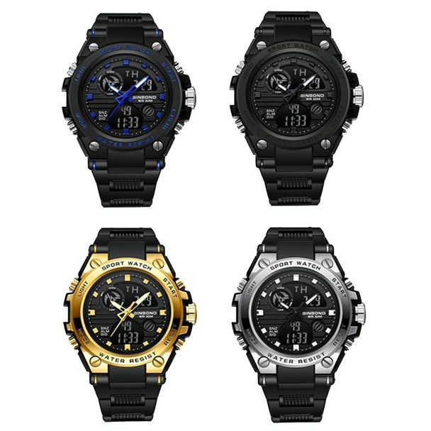 BINBOND B885 Outdoor Sports Timing Dual-Display Waterproof Electronic Watches(Black-Gold-Black)