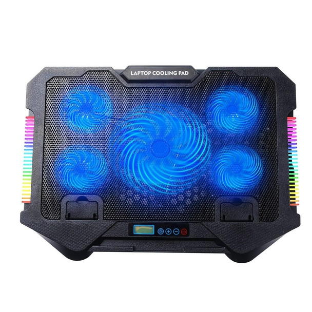 S500 Adjustable Height 5 Quiet Fans RGB Gaming Laptop Cooling Pad with Phone Holder