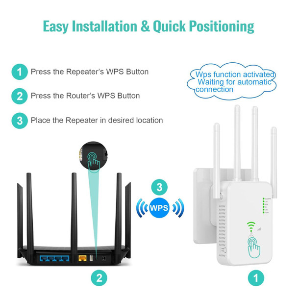 U10 1200Mbps Signal Booster WiFi Extender WiFi Antenna Dual Band 5G Wireless Signal Repeater(US Plug)