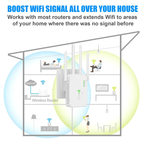 U10 1200Mbps Signal Booster WiFi Extender WiFi Antenna Dual Band 5G Wireless Signal Repeater(US Plug)