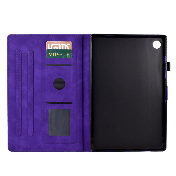 For Lenovo M10 Plus Fortune Tree Pressure Flower PU Tablet Case with Wake-up / Sleep Function(Purple)