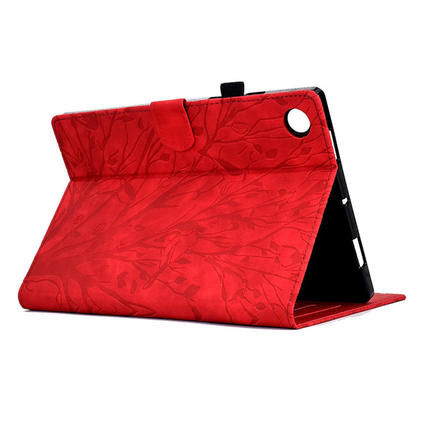 For Lenovo M10 Plus Fortune Tree Pressure Flower PU Tablet Case with Wake-up / Sleep Function(Red)