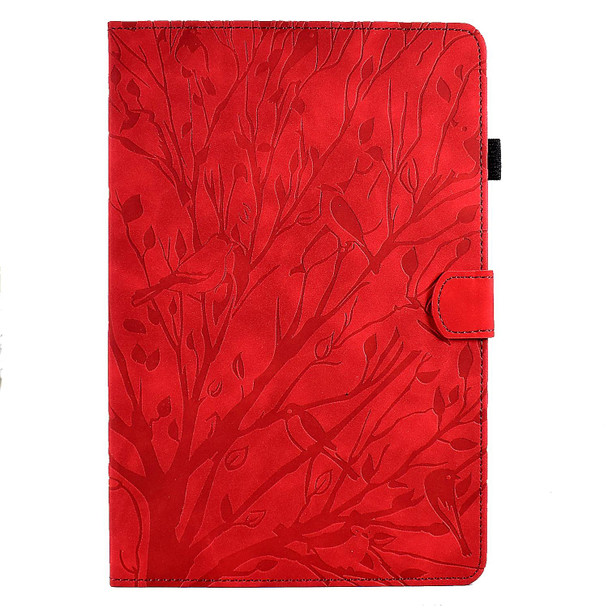 For Lenovo M10 Plus Fortune Tree Pressure Flower PU Tablet Case with Wake-up / Sleep Function(Red)