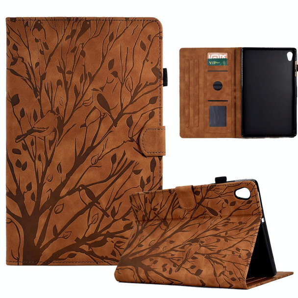 For Lenovo M10 HD 2nd X306X Fortune Tree Pressure Flower PU Tablet Case with Wake-up / Sleep Function(Brown)