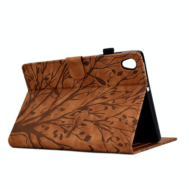 For Lenovo M10 HD 2nd X306X Fortune Tree Pressure Flower PU Tablet Case with Wake-up / Sleep Function(Brown)