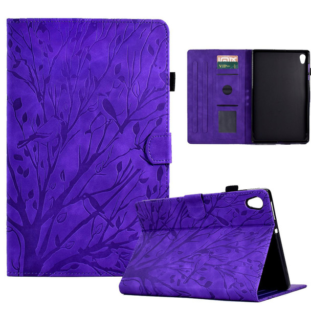 For Lenovo M10 HD 2nd X306X Fortune Tree Pressure Flower PU Tablet Case with Wake-up / Sleep Function(Purple)