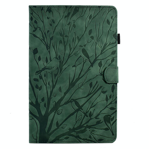 For Samsung Galaxy Tab A7 2020 Fortune Tree Pressure Flower PU Tablet Case with Wake-up / Sleep Function(Green)