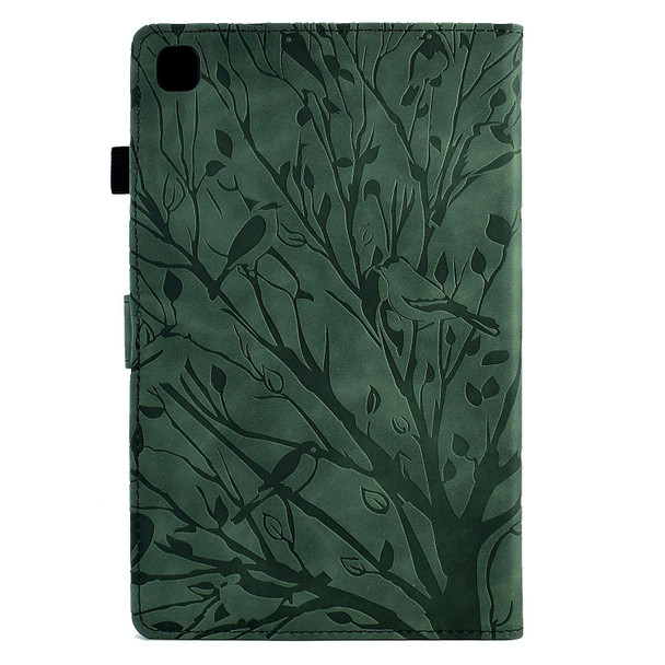 For Samsung Galaxy Tab A7 2020 Fortune Tree Pressure Flower PU Tablet Case with Wake-up / Sleep Function(Green)