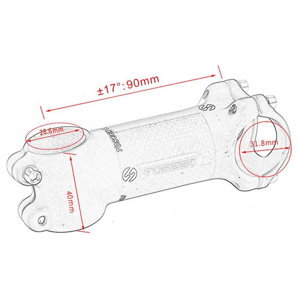 TOSEEK Road Mountain Bike Ultra-light Handlebar Stem Riser Faucet, Size: 17 Degree, 90mm (Matte)