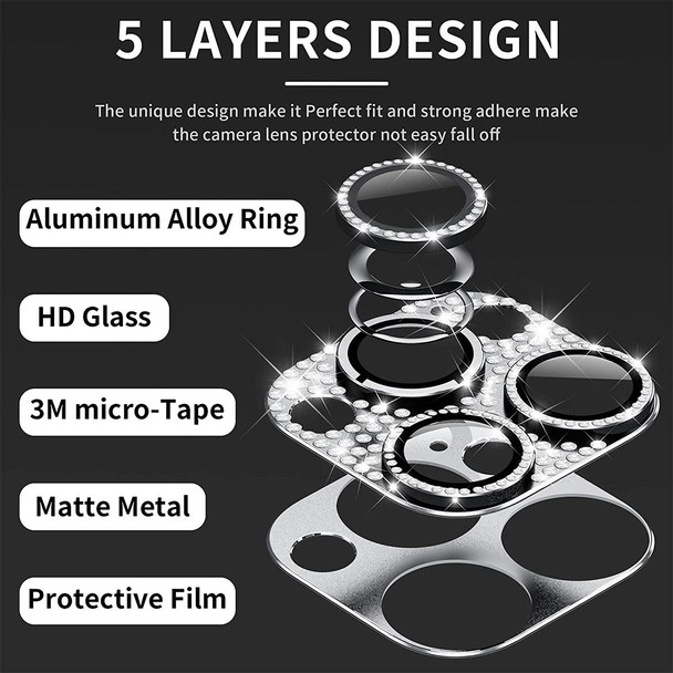 For iPhone 13 Pro / 13 Pro Max ENKAY Hat-Prince Blink Diamond Camera Lens Aluminium Alloy Tempered Glass Film(Dark Green)