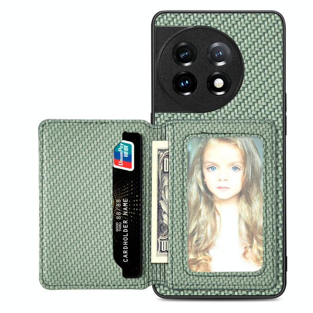 For OnePlus 11 5G Carbon Fiber Magnetic Card Wallet Bag Phone Case(Green)