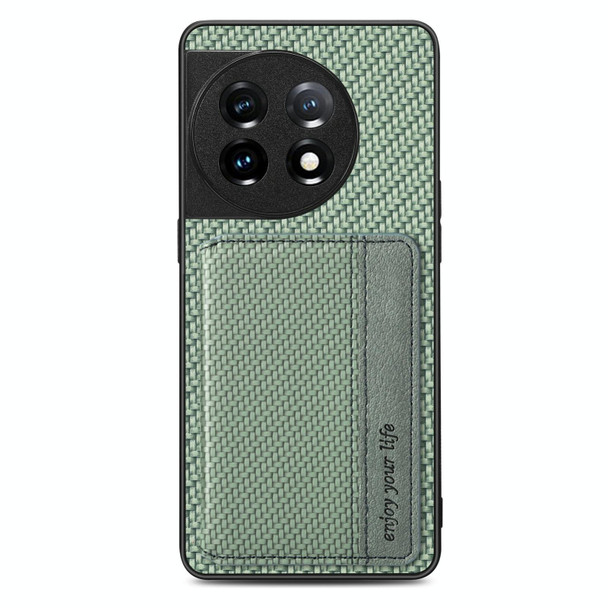 For OnePlus 11 5G Carbon Fiber Magnetic Card Wallet Bag Phone Case(Green)