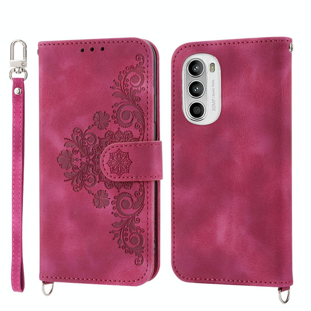 For OPPO A1 Pro Skin-feel Flowers Embossed Wallet Leatherette Phone Case(Wine Red)