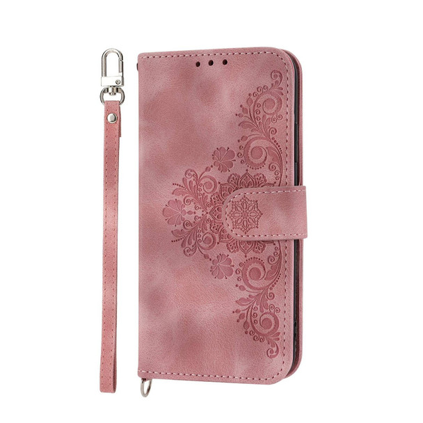 For Sony Xperia 10 V 4G Skin-feel Flowers Embossed Wallet Leatherette Phone Case(Pink)