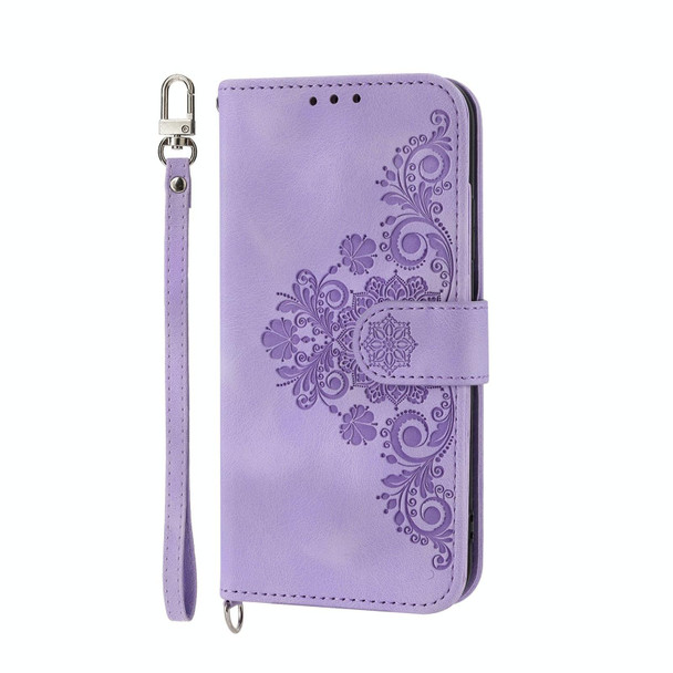 For OPPO A1 Pro Skin-feel Flowers Embossed Wallet Leatherette Phone Case(Purple)