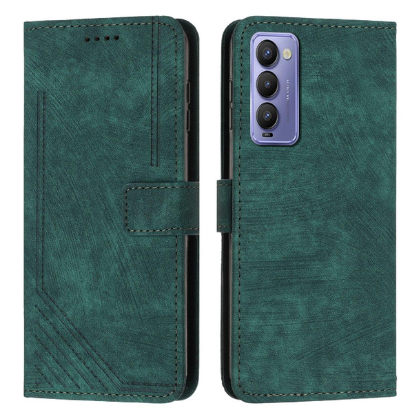 For Tecno Camon 18 / 18 P Skin Feel Stripe Pattern Leatherette Phone Case with Lanyard(Green)