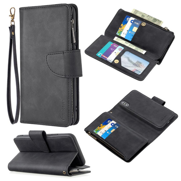 iPhone XS Max Skin Feel Detachable Magnetic Zipper Horizontal Flip PU Leather Case with Multi-Card Slots & Holder & Wallet & Photo Frame & Lanyard(Black)