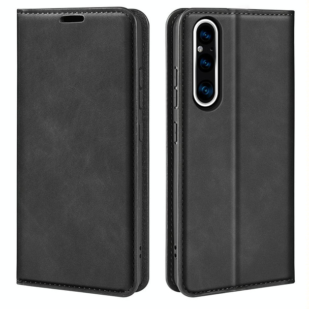 For Sony Xperia 1 V  Retro-skin  Magnetic Suction Leatherette Phone Case(Black)