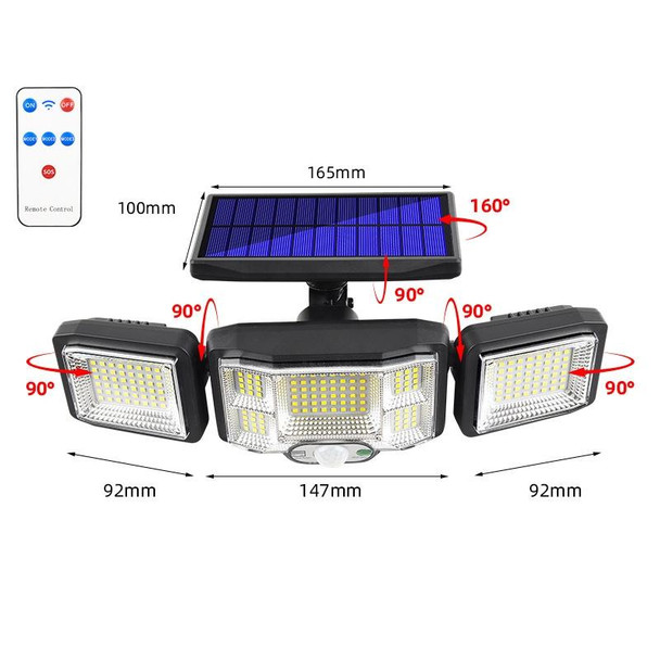 Remote Control Solar Wall Light LED Triple Rotation Sensor Flood Light, Specification: 192LED Integrated