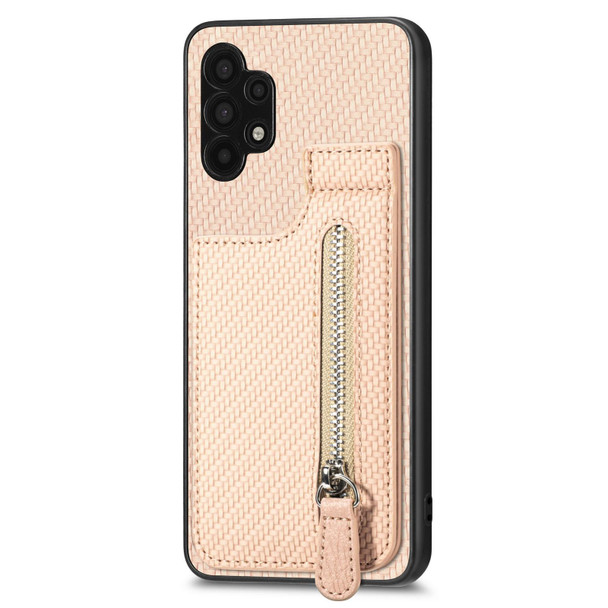 For Samsung Galaxy A32 5G Carbon Fiber Vertical Flip Zipper Phone Case(Khaki)