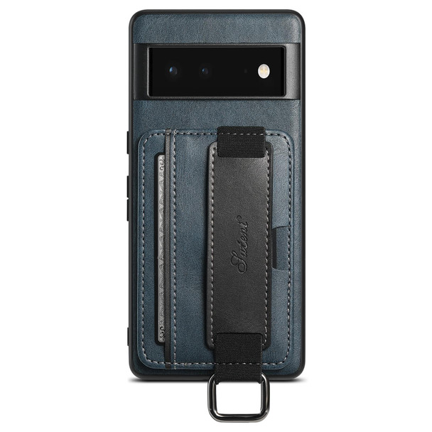 For Googel Pixel 6 Pro Suteni H13 Card Wallet Wrist Strap Holder PU Phone Case(Blue)