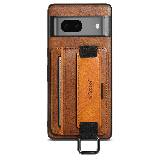 For Googel Pixel 7 5G Suteni H13 Card Wallet Wrist Strap Holder PU Phone Case(Brown)