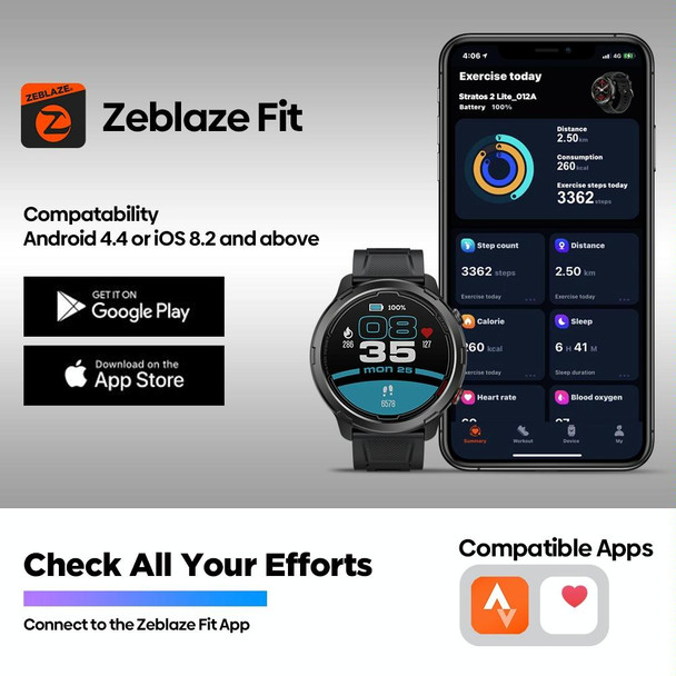 Zeblaze Stratos 2 Lite 1.32 inch IPS Screen 5 ATM Waterproof GPS Smart Watch, Support Heart Rate Monitoring / Sports Mode(Black)