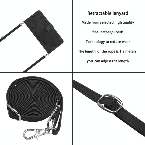 For Motorola Edge 30 Skin Feel Stripe Pattern Leatherette Phone Case with Lanyard(Black)