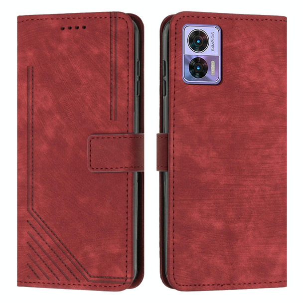 For Motorola Edge 30 Neo / 30 Lite Skin Feel Stripe Pattern Leatherette Phone Case with Lanyard(Red)