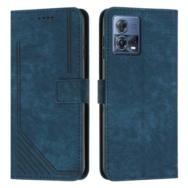 For Motorola Moto S30 Pro / Edge 30 Fusion Skin Feel Stripe Pattern Leatherette Phone Case with Lanyard(Blue)